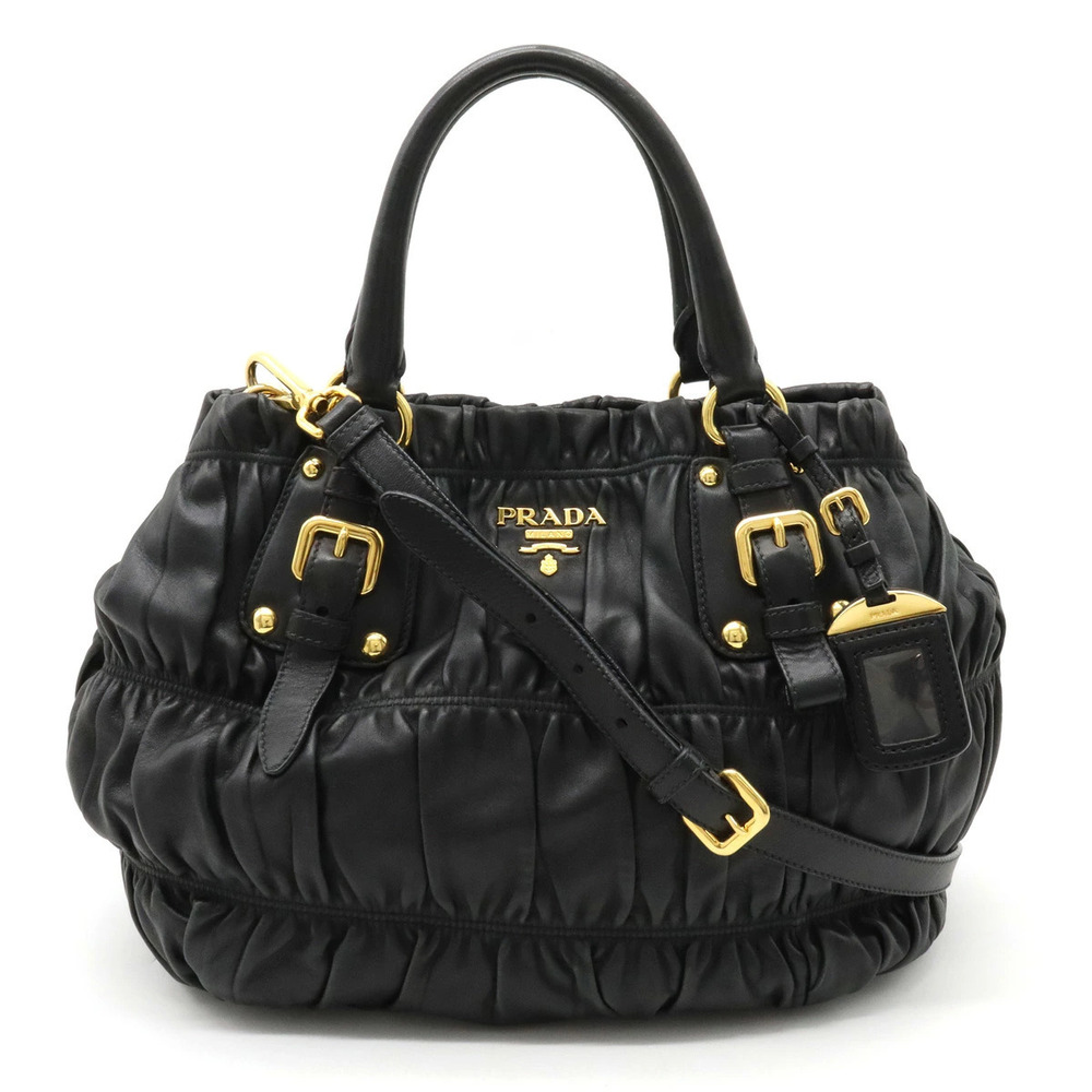 Prada NAPPA GAUFRE Gathered Handbag Tote Bag Shoulder Leather Black Nero Black